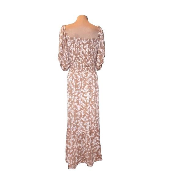 Black Tape_  NWT Beige Floral Smocked Raw Edge Maxi Dress Plus Size 3X - Picture 4 of 11